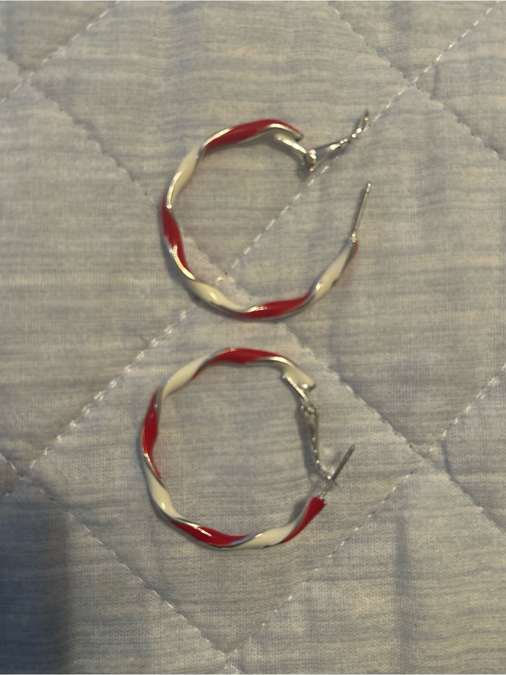 Red & White Twisted Hoop Earrings - Women Jewelry